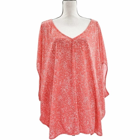 AVA & Viv Pink Printed Boxy V-Neck High Low Blouse - Picture 1 of 10